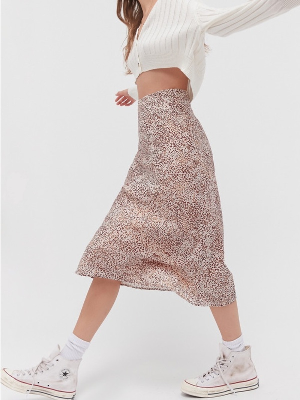 Urban Outfitters Brown Leopard-Print Midi Skirt